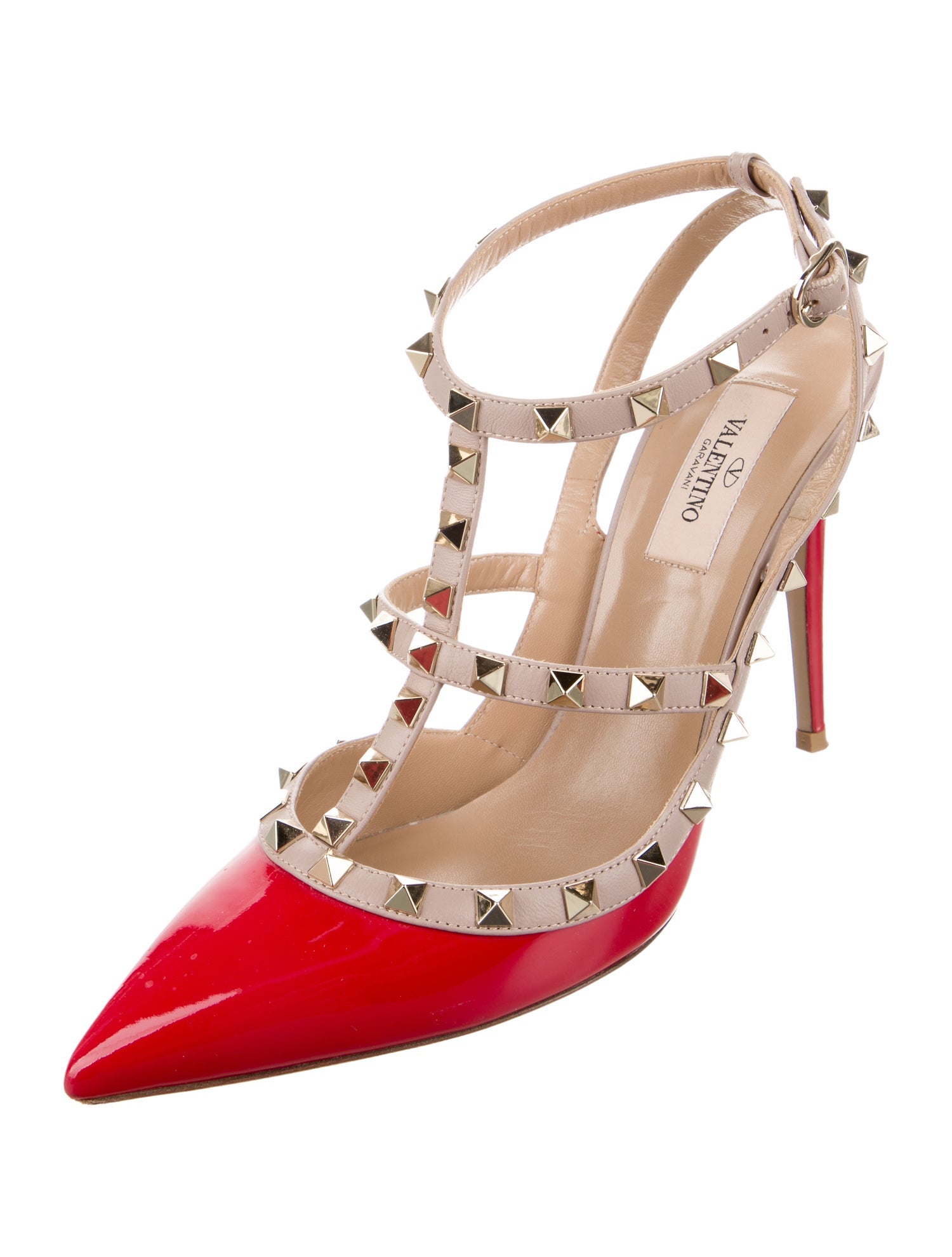 Valentino Rockstud Accents Patent Leather T-Strap Pumps